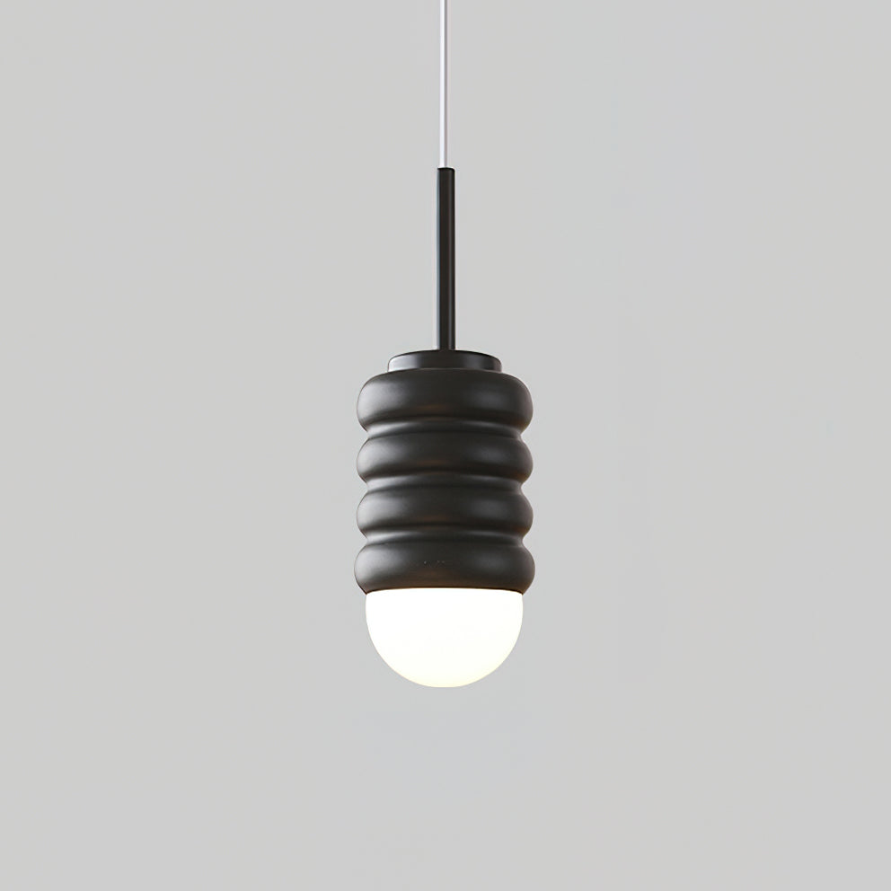 Ambient Glow Midcentury Ribbed Brass Ceramic Pendant Light
